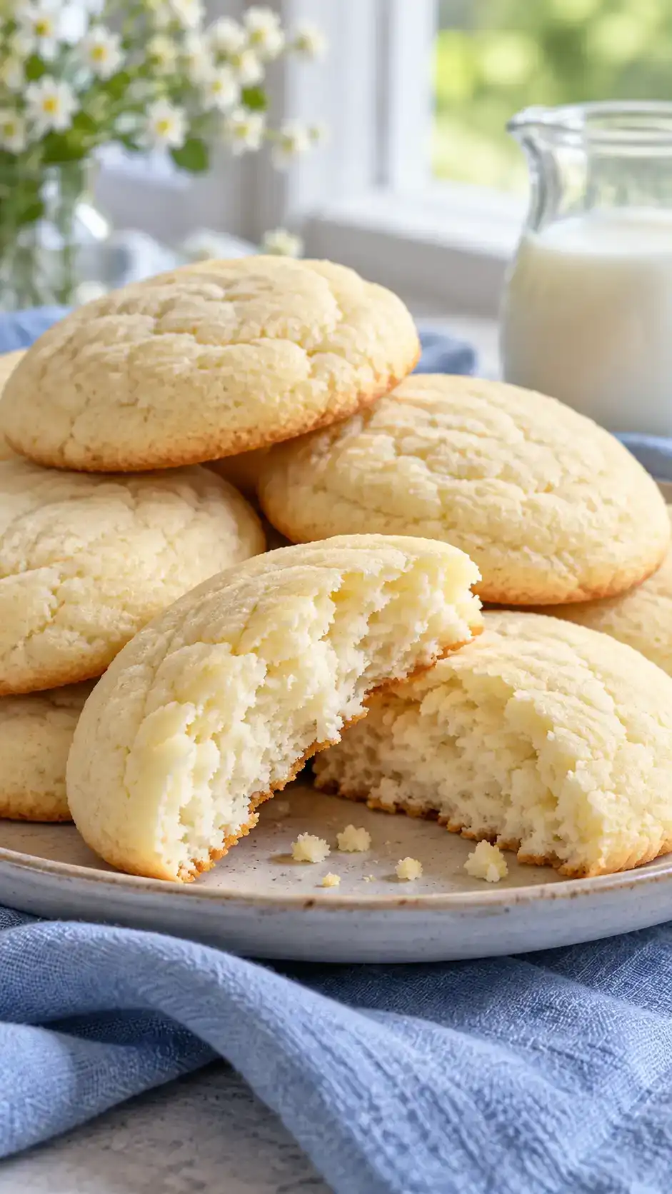 Soft, pale buttermilk sugar-cookie rounds with a tender cakey crumb and a subtle cultured tang.