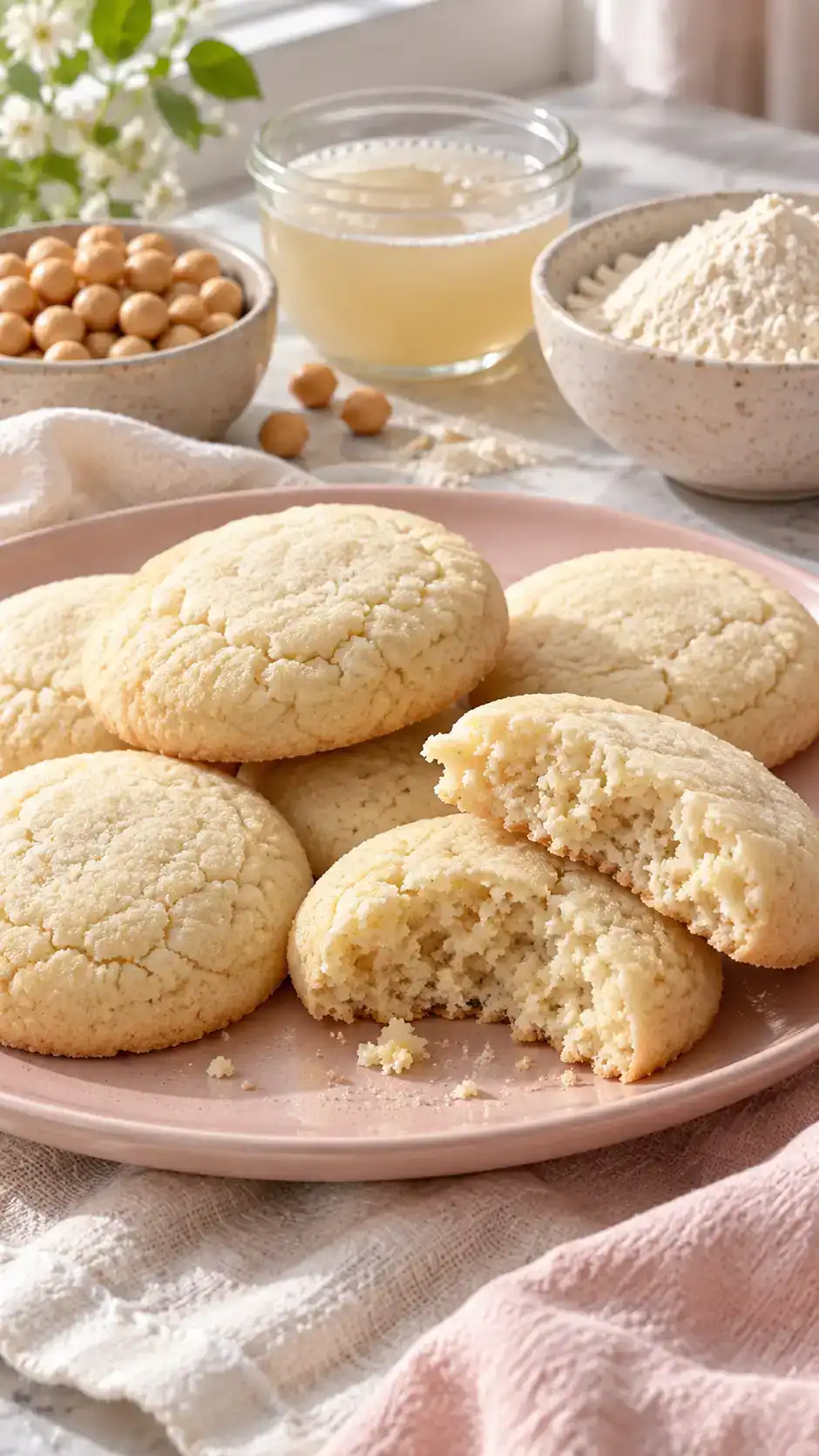 Soft gluten-free vegan sugar cookies made with aquafaba and a balanced flour-and-almond blend.