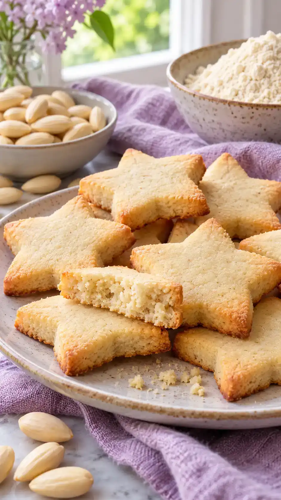 Sugar-free almond-flour cut-out cookies with defined edges and a tender buttery bite.