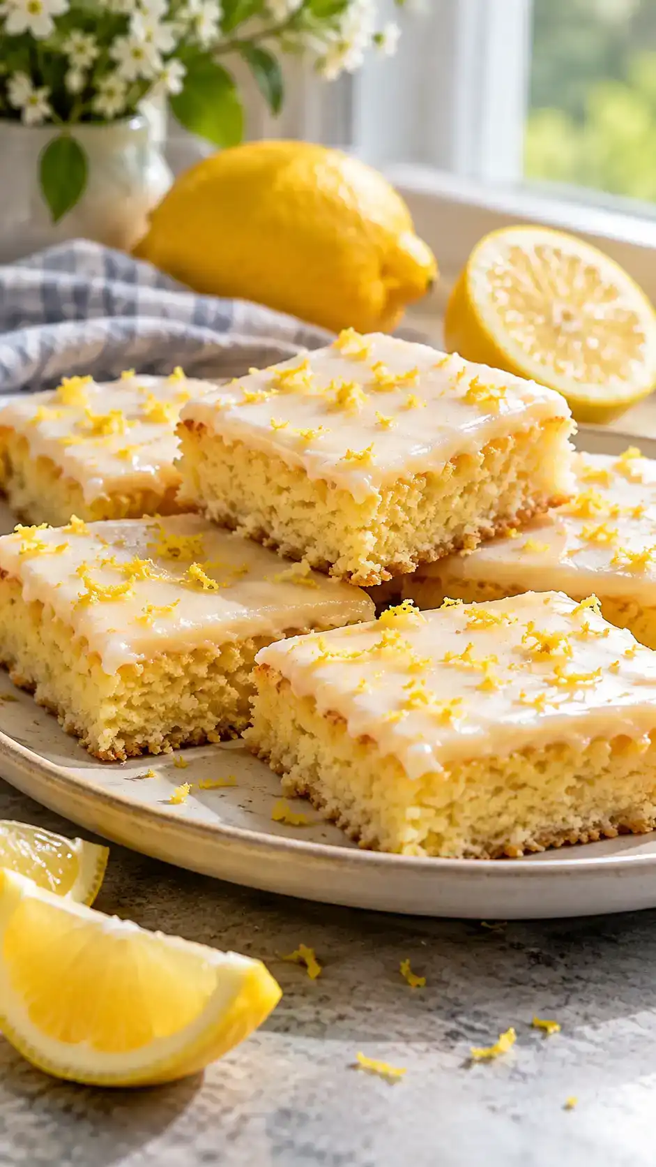 Tender lemon-zest sugar-cookie bars with a tangy lemon icing.