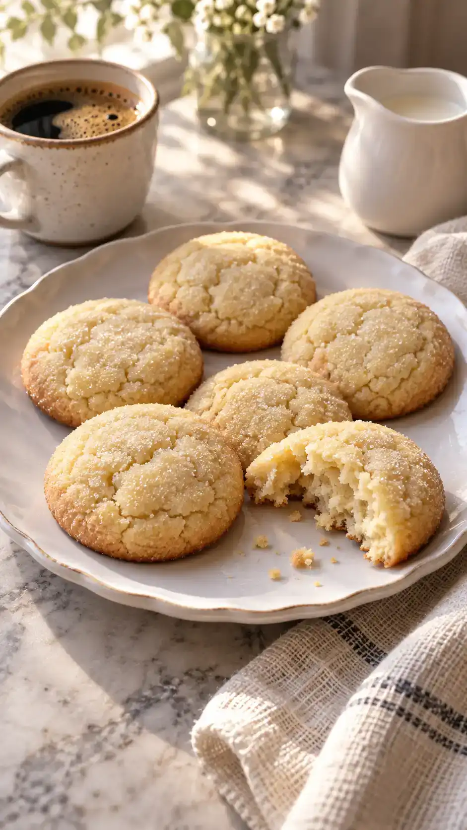 Six buttery sugar cookies with gently crackled tops and tender centers, made with one egg yolk.