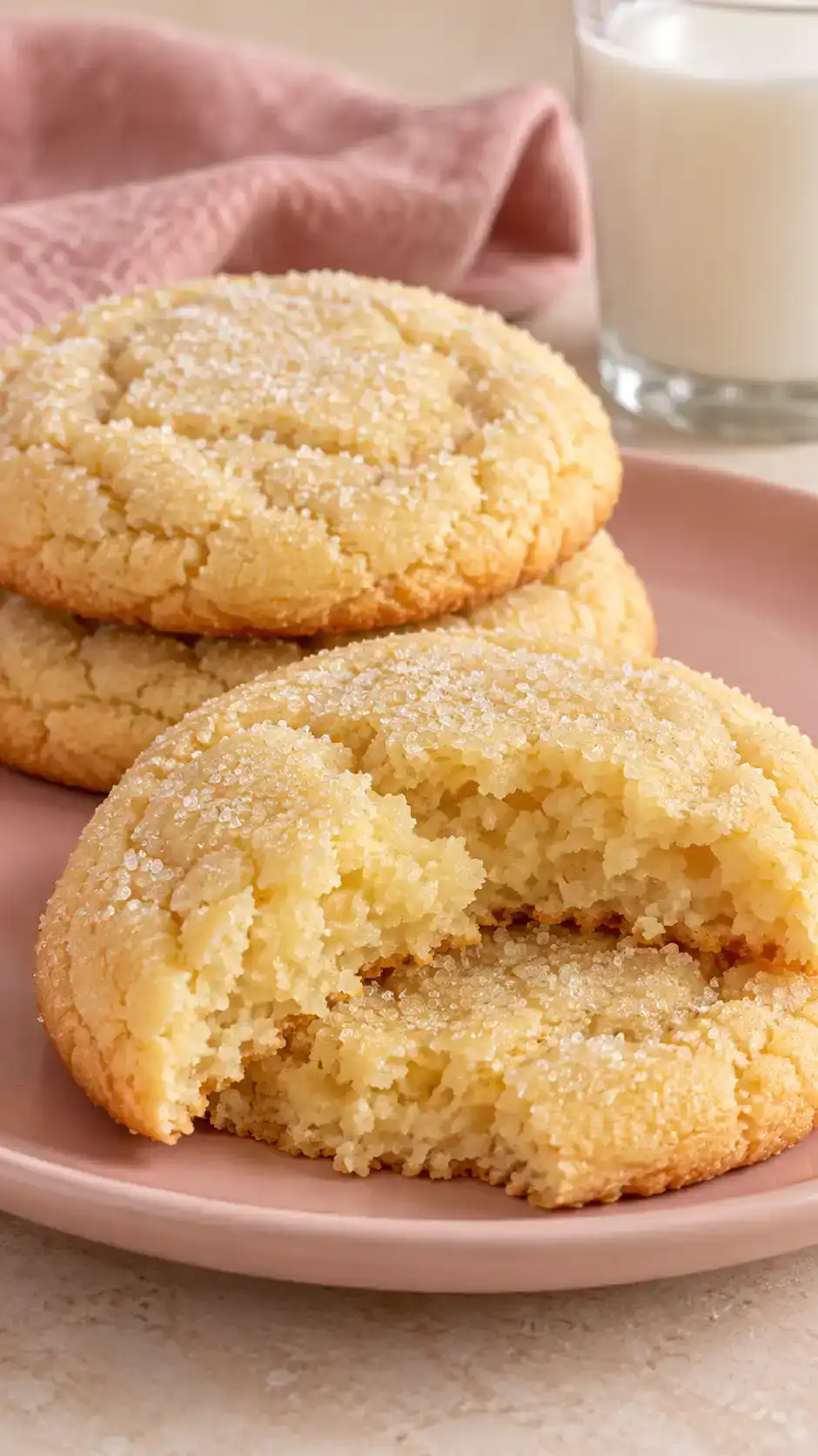 Large sugar cookies with a soft, dense center, a gentle chew and a delicate sparkling sugar finish.