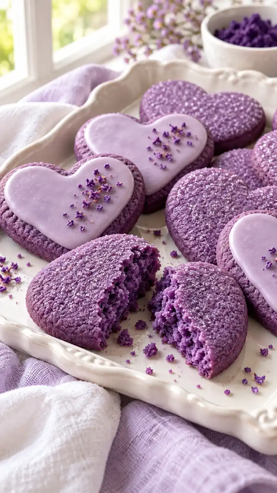 Violet ube sugar-cookie cut-outs with a delicate pale-purple icing and a buttery vanilla-like yam aroma.