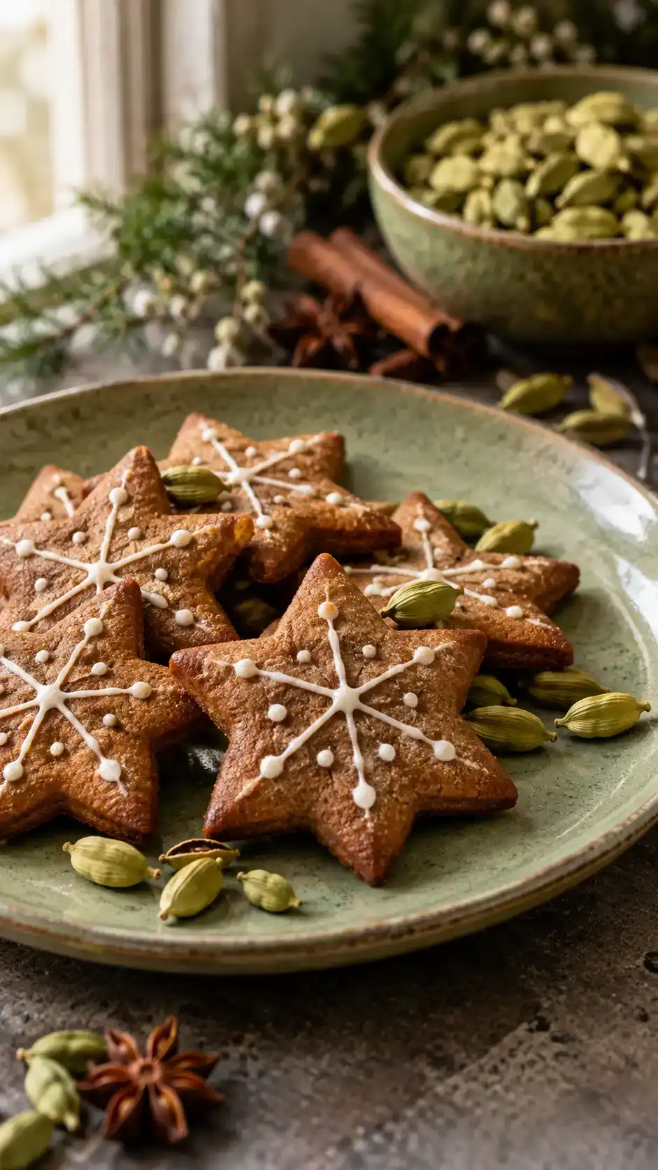 Cardamom gingerbread cut-outs with a fragrant floral spice note alongside molasses, ginger and cinnamon.