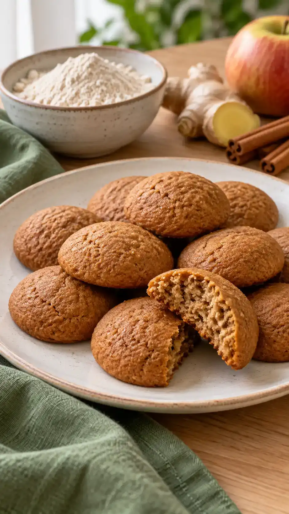 Low-sugar oat gingerbread rounds with an erythritol baking sweetener, a measured amount of molasses and no icing.