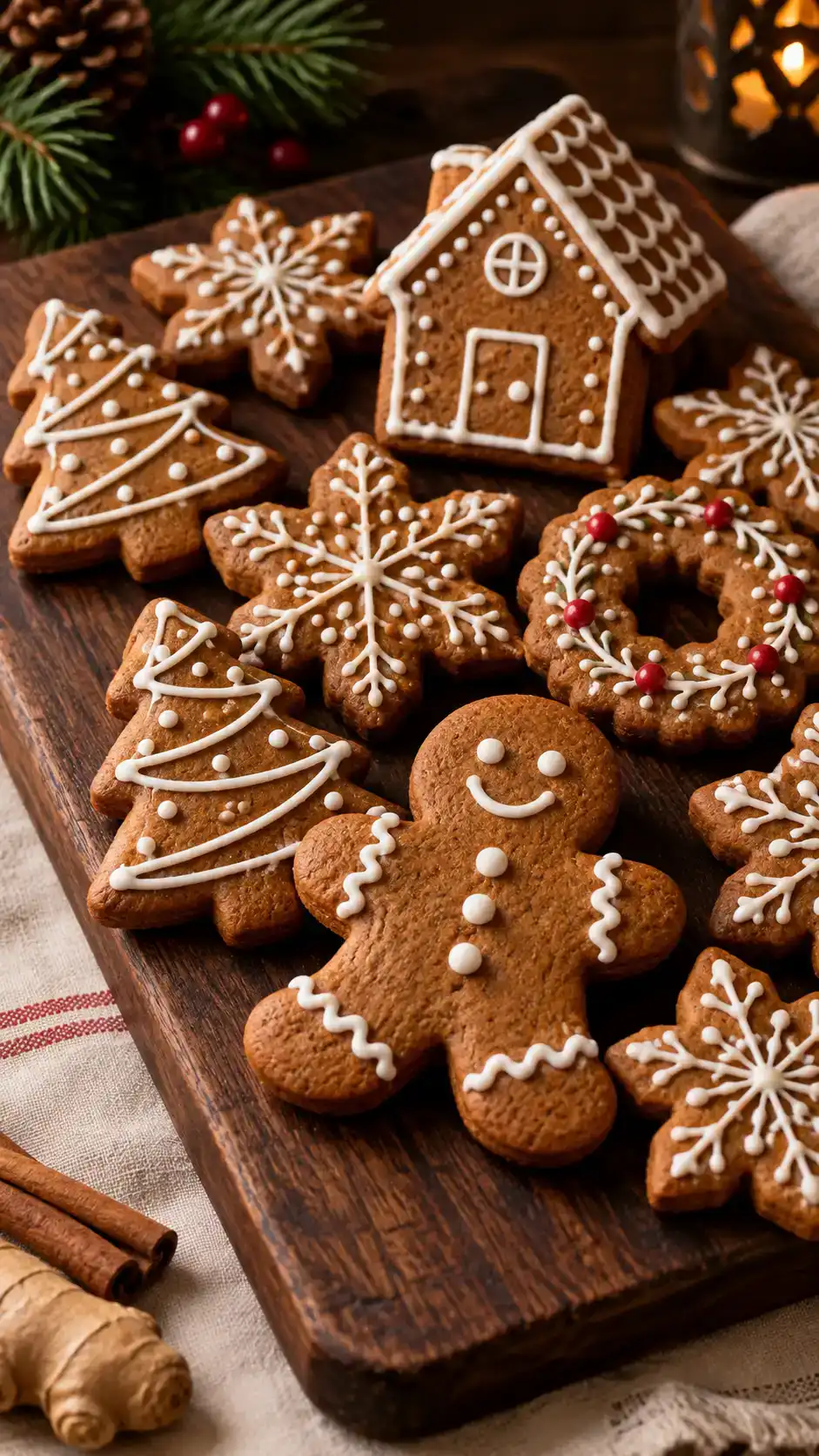 Thick gingerbread cut-outs made with cornstarch and no added leavening to help preserve clean edges.
