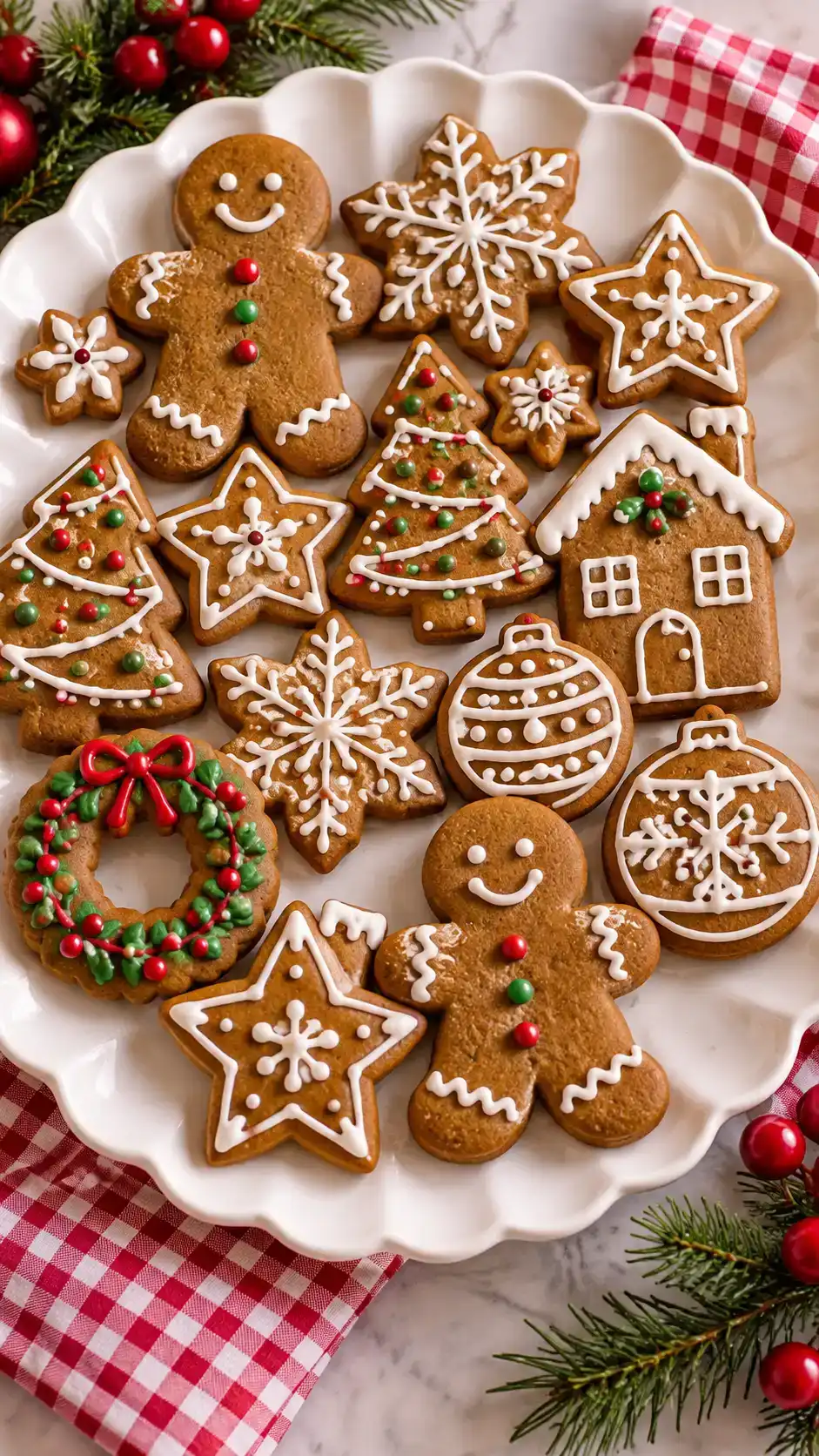 Rolled gingerbread cookies with an even 1/4-inch thickness, clean Christmas shapes and a tender molasses-spice bite.