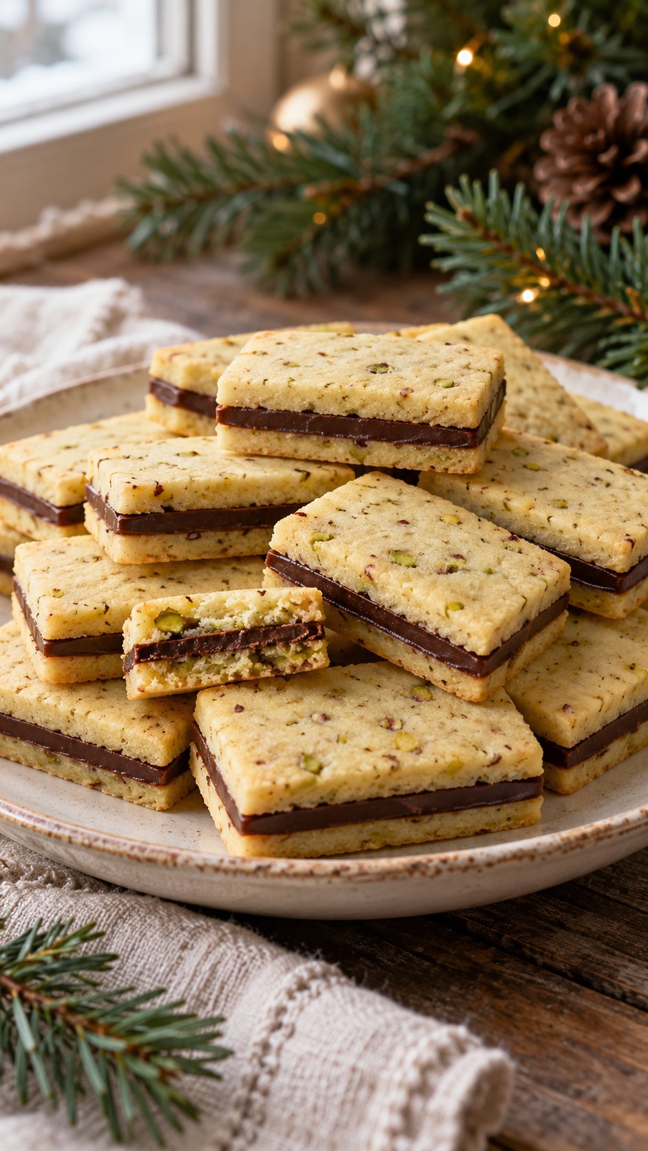 Pistachio Chocolate Sandwich Cookies